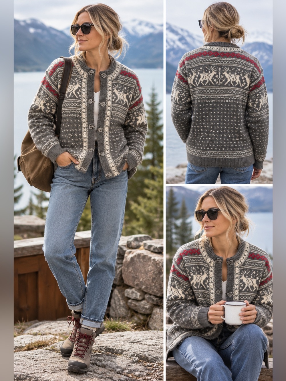 Dale of Norway Norwegian 100% wool cardigan Jacket Metal clasps Unisex L